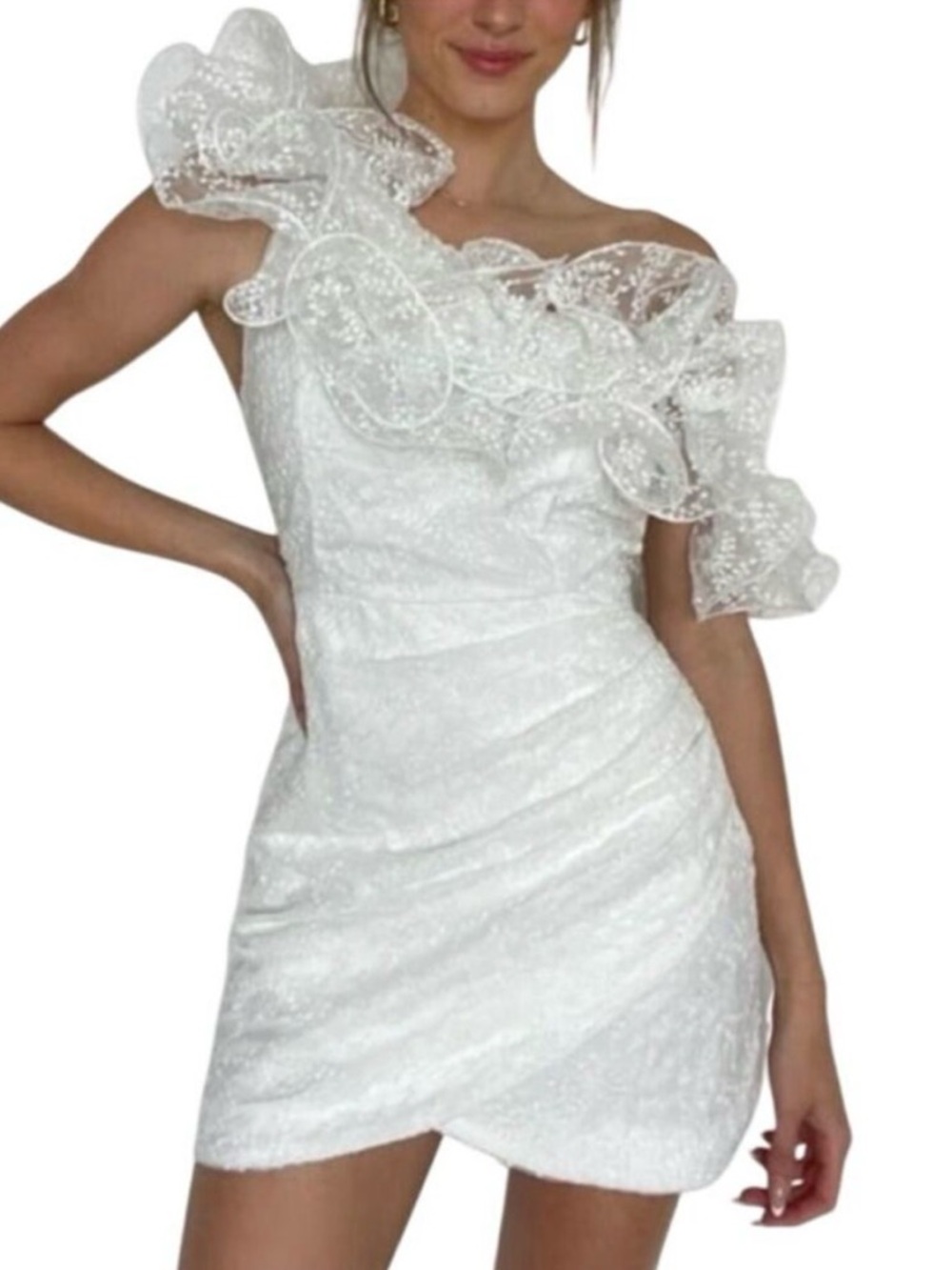 White one shoulder asymmetrical Lulus dress! Size Large
